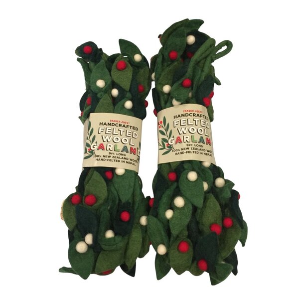 Trader Joe's 2025 Holiday Felted Holly Garland 9' Set of 2 - Picture 1 of 3